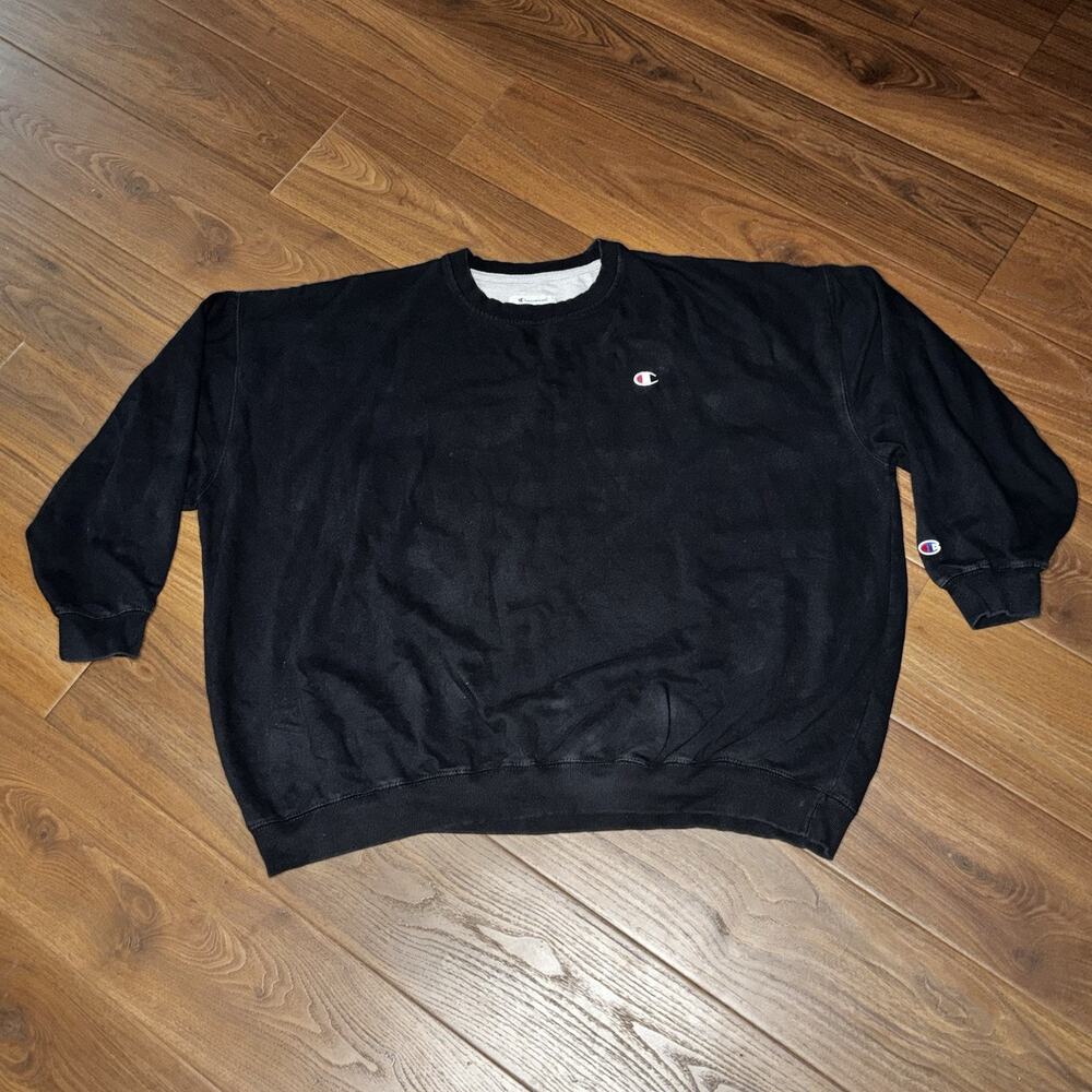 Champion Mens 5XL Black Sweatshirt Athletic Crewneck Pullover Logo Embroidered